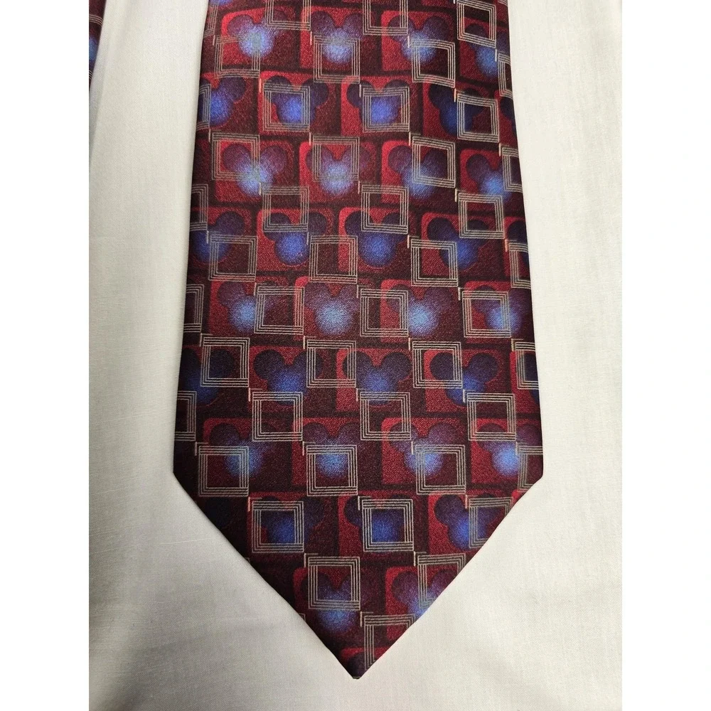 Disney Mickey Mouse Walt‎ Disney World Tie Mens One Size Burgundy Silk Geometric